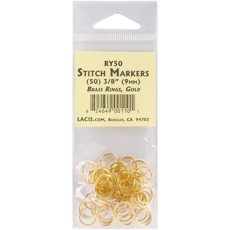 Lacis RY50-GOLD Brass Ring Stitch Markers-3/8 50/Pkg